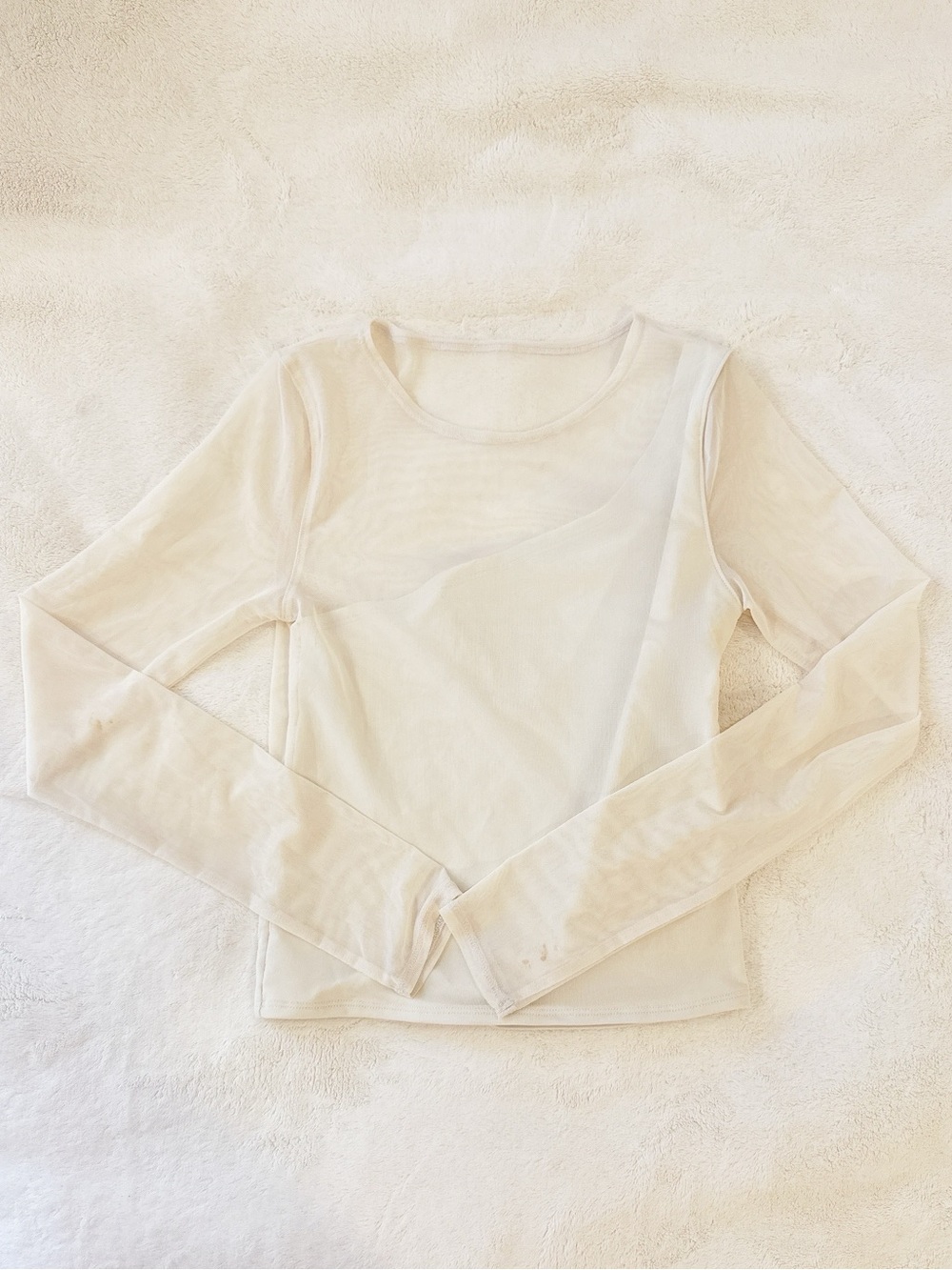 Abercrombie & Fitch Cream Sheer Long Sleeve Mesh Top